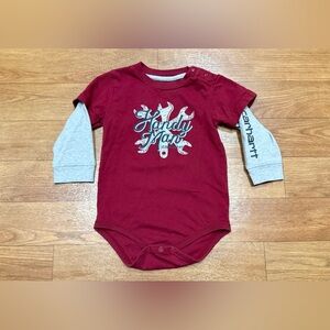 Carhartt Baby Boys ‘Handy Man’ Long Sleeve One Piece Size 18 mo Red Gray